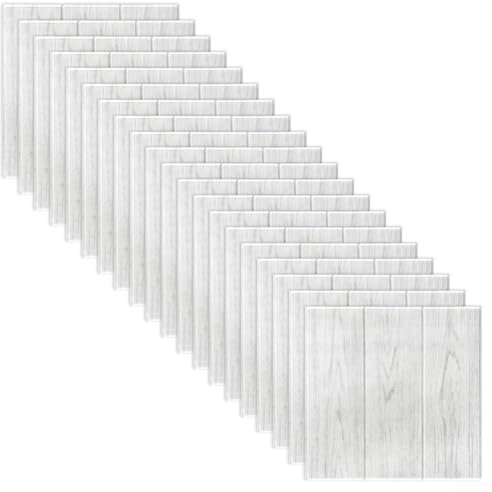 20 adesivi 3D in schiuma a forma di mattoni, autoadesivi 3D, piastrelle in pietra, pannelli in schiuma morbida per cucina, camera da letto, soggiorno (rovere bianco)