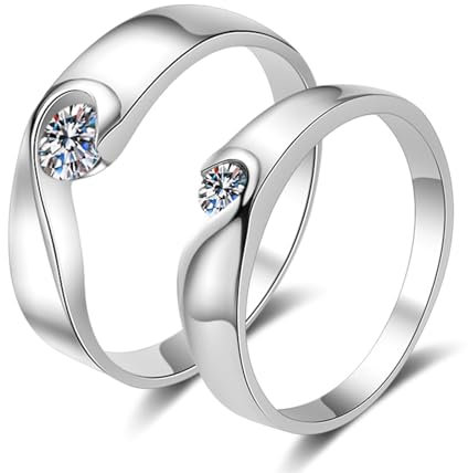 AMDXD 14 Karat Weiß Gold 585 Hochzeitsband, Klassiker Partnerringe mit Labor Diamant 0.3 Karat (Rundschliff, VVS1), Gold 585 Bandringe Herren Echter Schmuck, Gr.69 (22.0)