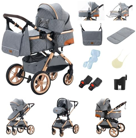 GLOKID Carrito bebé 3 Piezas, Carro, Carrito bebé 3 en 1, Silla Paseo, Sistema de viaje, Plegable, neumáticos de caucho, Con accesorios, Góndola, Adaptateurs, 25 kg (XX1 Gris)