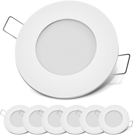 Dream lighting LED Einbaustrahler 12v 3W 75MM Lochmass Warmweiß 3000K 12 Volt LED Spot für Wohnmobil Wohnwagen Camper Van Einbauspots aus Weiß Aluguss IP44 6er Set
