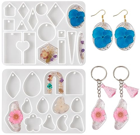 PandaHall Lot de 2 moules rectangulaires en silicone pour pendentifs géométriques irréguliers en résine UV pour artisanat époxy, fabrication de bijoux