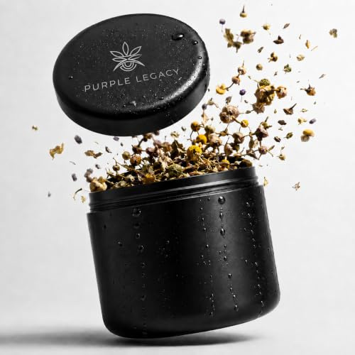 PURPLE LEGACY Premium Container Made of Aluminium Tin, Waterproof, Airtight, Diameter 63 x 45 mm, UV Light Protected, Odourproof (Black Large)