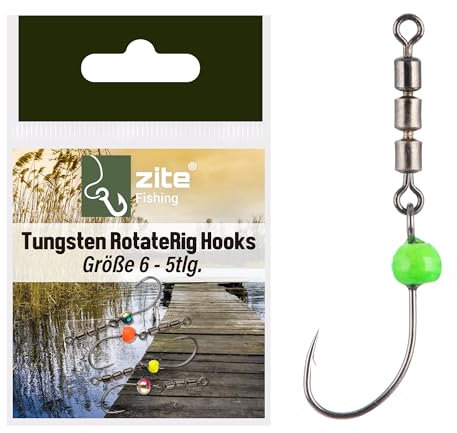 Zite Fishing Rotate Rig Hooks | 5 Stück Rotationshaken mit Tungstenperle | Forellenhaken für UL-Gummiköder wie Curly Viper & Mighty Mag | Rotor-Haken Größe 4-6 | Angelzubehör fürs Forellen-Angeln (6)