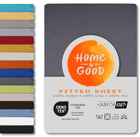 home4good Spannbettlaken 90x200cm – Jersey-Spannbetttuch aus 100 % Baumwolle – Oeko-TEX 100 Zertifiziert – bügelfrei, elastisch & atmungsaktiv – für 15–25 cm Matratzenhöhe - Grau
