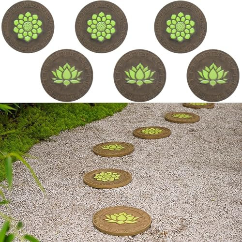 WQZStar Trittsteine mit Licht und Lotusblütenmuster, leuchtende dekorative Trittsteine für Gartenwege/Begräbniswege, Gartenwege aus Stein (Größe: 2er-Pack) (3er-Pack)