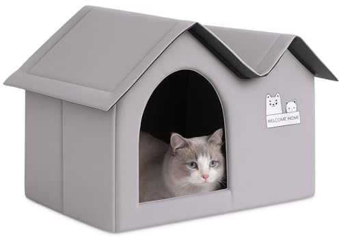 ALLSOPETS Casa para Gatos Plegable de Exterior, Caseta Impermeable para Perros, Refugio Cálido Aislado con Techo Doble para Mascotas Pequeñas y Medianas (Gris Grafito)