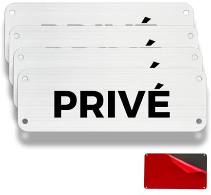 FloraVigo Plaque de porte privée, 4 panneaux de propriété privée, 15×5 cm, aluminium brossé, épaisseur 2 mm, intérieur/extérieur, étanche, avec autocollant (Privé)