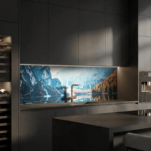 Dedeco Küchenrückwand Motiv: Berg V4, 5mm Hartschaum Kunststoffplatte PVC als Spritzschutz Fliesenspiegel zum Aufkleben Wandschutz wasserfest, UV-Lack matt, alle Untergründe, 240 x 60 cm