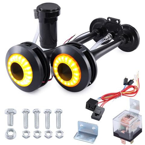 RUPSE 150DB Air Horn, Car Horn with Light, Super Loud Train Horn, Air Horn 12v with Compressor, Airhorn for All 12 V Vehicles and Motorcycles