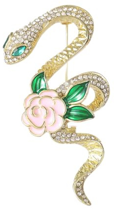 fdsmall Vintage-Schlangen-Brosche, goldfarbene Schlangen-Brosche, Metall, Schlangen-Brosche, Strasssteine, Retro, Viperschlange, Kamelien-Brosche, Hochzeit, Anstecknadel, Bankett, Abzeichen, Schmuck,