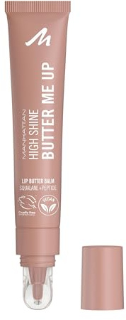 Manhattan High Shine Butter Me Up Lip Butter Balm, getönter, ultra-feuchtigkeitsspendender Lippenbalsam mit glossy Finish, vegane Formel, Vanilleduft, 15 ml, Fb. 001 Latte Delight