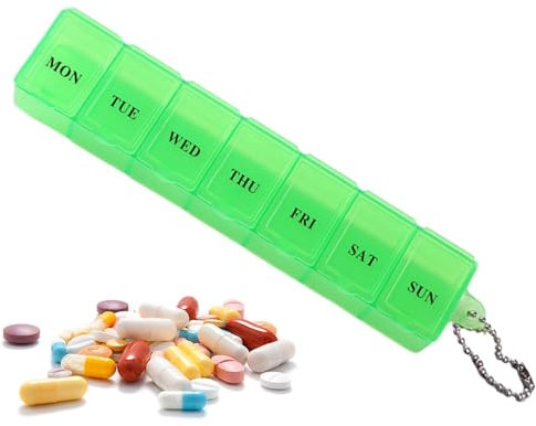 Tablettenbox 7 Tage, Pillendose 7 Tage Regenbogen Medikamentenbox Wochen Tablettendose Kleine eicht Zu Öffnen mit einem einzigartigen Design und Fächern für Unterwegs