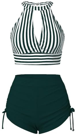 Bikini High Waist Damen Push Up One Piece Swimsuit Women Curvy Große Oberweite Bunt Strandkleid Bustier Triangel Bikini Damen Sport Set Damen Retro Blitzangebote des Tages Dunkelgrün S