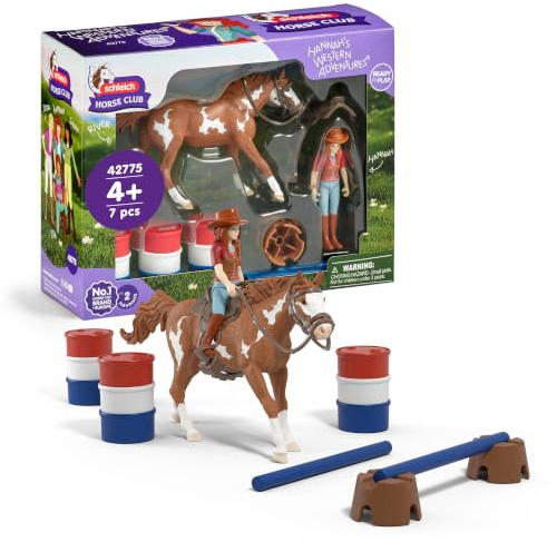 Schleich Horse Club | Hannah's Western Abenteuer 42775 | 7-teiliges Set | Set mit Pferd, Hannah, Sattel, Zaumzeug & Zubehör | Westernreiten Spielzeug für Kinder | Geschenkidee ab 5 Jahren