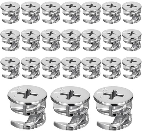 simarro 24 Stück Exzenter Möbelverbinder, 15mm Schrankverbinder Zinklegierung Nockenverschlussmutter Möbelverbinder für Schrank Schublade Kommode Kleiderschrank Möbelplattenverbindung
