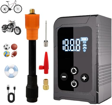 AMFUN Elektrische Luftpumpe, 150PSI Tragbarer Akku Kompressor, Wiederaufladbare USB-C elektrische Fahrradpumpe mit Digital LED Anzeige, Für Auto, Motorrad, Fahrrad, Bälle