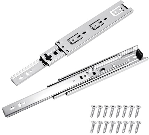 Prmape 2 Pcs Guias Cajones Carriles Plateado, 200mm Railes para Cajones, 3 Pliegues Guias Telescopicas para Cajones, Guia Cajon Extraccion Total, Montaje Lateral, Capacidad de Carga Hasta 45 KG