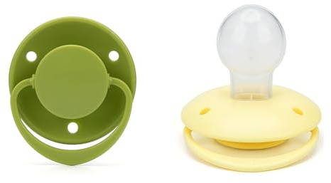 CutiePlusU BPA-frei Adult Sized Schnuller für Erwachsene 2er Pack Runder Small Shield aus Silikon Einfarbig Für Stressabbau & Entspannung - Gelb+Grün