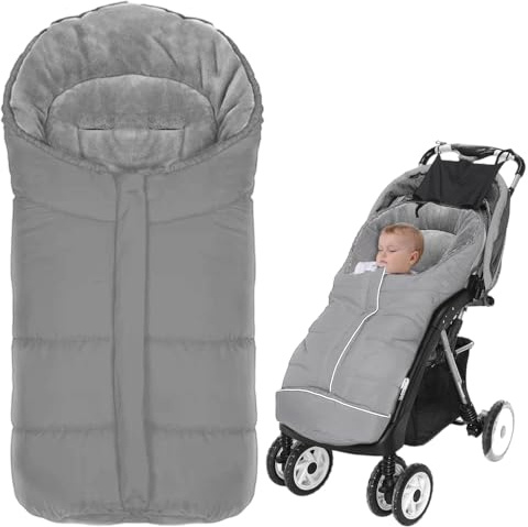 Fußsack Kinderwagen Winter Baby Buggy, Universal Fußsack mit Korallenvlies Babyfußsack für Babyschale, Wasserdicht Winddicht Anti Rutschschutz Winterfußsack mit Reißverschluss Waschbar (Grau)