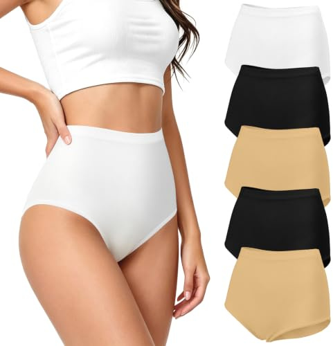 Desanlapi Trosor dam bomull 5-pack - hög midja elastisk culotte bekväma och mjuka underkläder storlekar S–2XL, XL