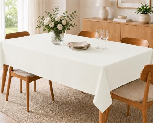 CozyHome&Living Tischdecke Ecru 140x240 cm Wasser- und Fleckenabweisend | Wasserabweisendes Tischtuch mit Fleckschutz, pflegearm, langlebig und strapazierfähig für Küche, Esszimmer und Feste