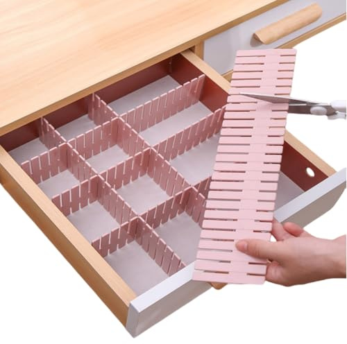 YANCAIYUNL 8 PCS Drawer Organisers Adjustable, Plastic Drawer Dividers 37cm x 7cm, DIY Cut-to-Size Storage Organiser for Kitchen Cutlery, Socks, Underwear, Makeup, Wardrobe, Desk & Bedroom Drawer Inse