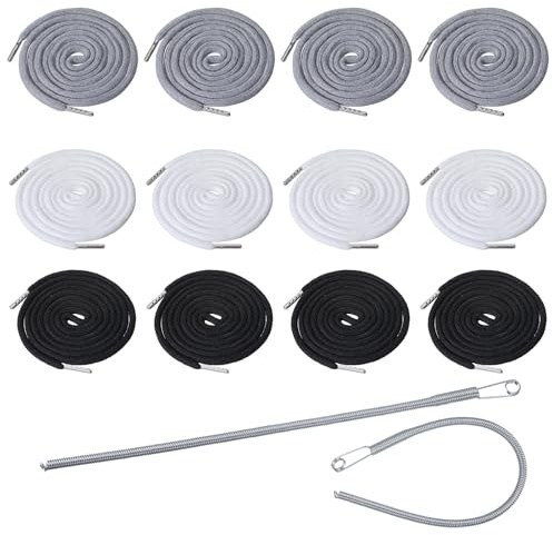 Larrel 12 Stück Kordel für Jogginghose, 150 cm Kordelfür Hoodie mit Durchziehnadel Ersatz Kordelzug Baumwolle Kordelzug für Hosen Kordel, Kordelzugs Jogginghose, Kapuzenpullover Grau, Schwarz, Weiß