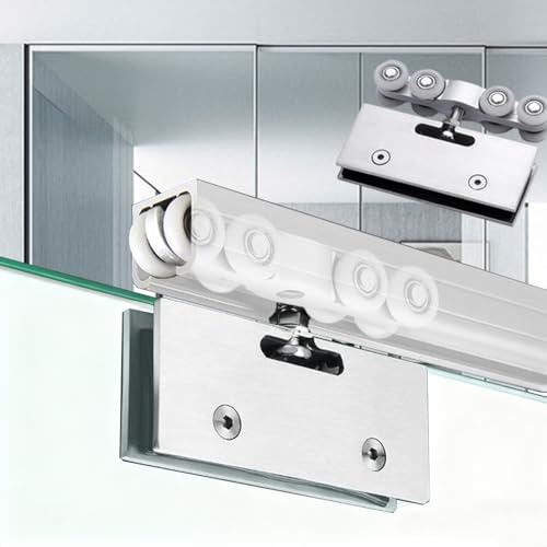 EXCLURA Binario per Porta Scorrevole Binario per Porta Scorrevole in Vetro Senza Telaio, Kit di Ferramenta per Porta a Scomparsa con Montaggio Superiore(Silver,110cm (3.6ft))