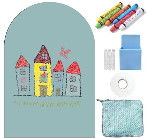 Magnetwand Selbstklebend, 100×80 cm Magnetwand Kinderzimmer Magnettafel Kinder in Bogenform mit Staubfreie Kreide, Kreidehaltern & Reinigungstuch, Magnetfolie Selbstklebend für Mädchen Jungen, Türkis