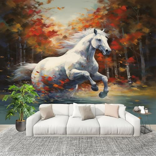Mural Papel Pintado 3D 250x175cm Caballo Animal Del Bosque Fotomurales Tejido No Tejido Antiarrugas Póster Color Naranja Murales Fotográfico Moderno Decoración de Paredes