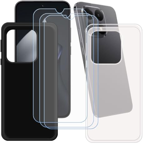 GYDQQKJ Funda para Xiaomi 15T + 3 Piezas Vidrio Protector de Pantalla Cristal Templado Film, 2-Pack Translúcido + Negro Suave TPU Silicona Cover Carcasa Caso Case para (6.83)