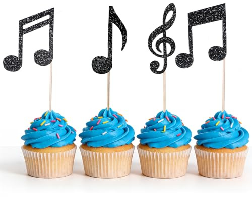 SHENLIU 36 stycken musik party tårta dekoration, musiknoter cupcake dekoration musiknoter utskärningar tårtdekoration musik notklav tårta plockningar för bröllop födelsedag baby shower musikttema