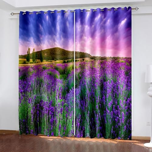 Wycian Fertiggardinen Vorhang Rosa Lila Grün Rosa 2 Er Polyester Berge und Lavendelfeld H214 X B137Cm für Schlafzimmer