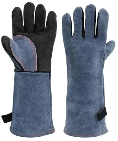 NiuLumea Guanti da saldatura in pelle bovina da 40,6 cm, per barbecue, camino, saldatori MIG e TIG, resistenti alle alte temperature fino a 932 per F (500)