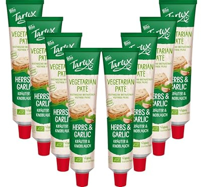 Tartex Organic Yeast Pate with Herb & Garlic 200g | Vegetarian Nutritional Yeast Spread | Organic, Plant-Based Sandwich, Crackers & Toast Pâté |(Pack of 8) from SuperfoodUK