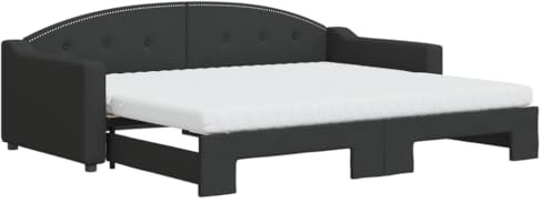 XHNIFBN Ausziehbares Tagesbett 90x200 cm Schwarz Stoff mit 2 Schaumstoffmatratzen Sofa Bed Rollrost Holz-Metall Rahmen platzsparend für Gästezimmer Wohnzimmer Schlafzimmer