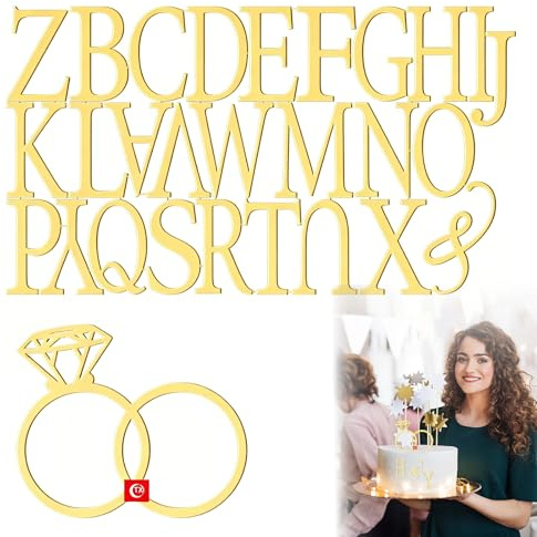 Bogoro Cake Topper Hochzeit, 28 Stück Wedding Cake Topper Diamond Ring Kuchendekoration, Für Hochzeit Jubiläum Verlobung Antrag Party Kuchendekoration(Gold)