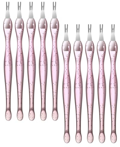 Kit de Fourches pour Peaux Mortes 10 Pièces en Acier Inoxydable et Pp Rose | Outils de Nail Art et Manucure, Coupe-cuticules Métallique, pour Usage à Domicile et Salon