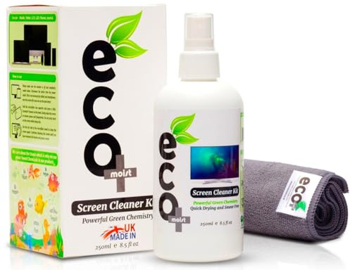 Ecomoist Natural Screen Cleaner 250ml with Fine Microfiber Towel For LCD TFT Plasma Computer Laptop Made in UK