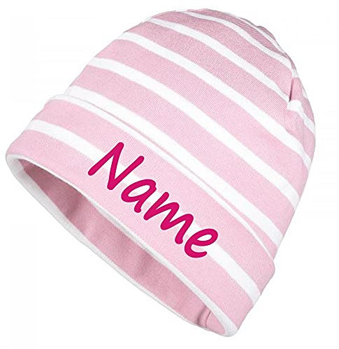 Elefantasie Mütze rosa weiß gestreift mit Namen oder Text personalisiert für Baby oder Kind aus 100% Baumwolle mit UV-Schutz