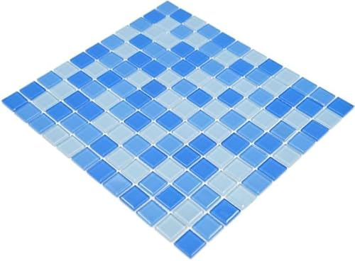 Mosaik Quadrat Crystal mix hellblau Glasmosaik Transluzent Transparent 3D Fliesenspiegel, Mosaikstein Format: 25x25x4 mm, Mattengröße: 327x302 mm, 1 Matte