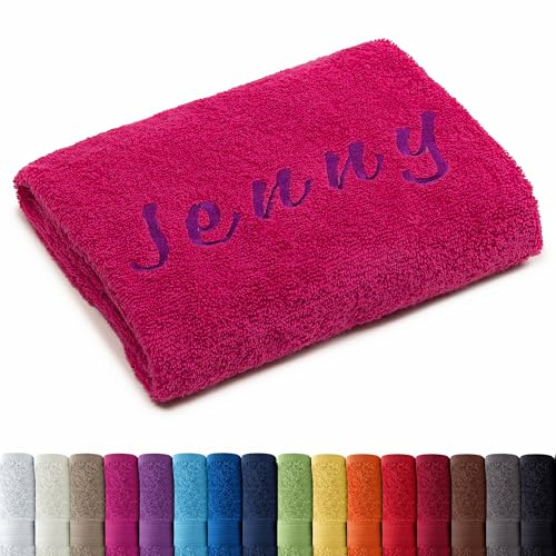 AR Line Besticken Sie Handtuch mit Namen oder mit Wunschtext Bestickt, Duschtuch (70x140cm) in Pink