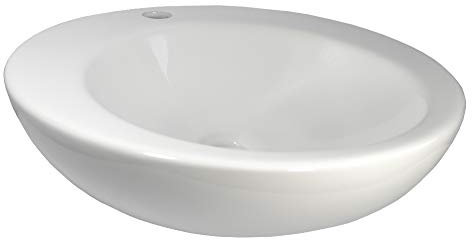 1x Lavabo da appoggio in ceramica, tondo bianco, 46cmL 46cmB