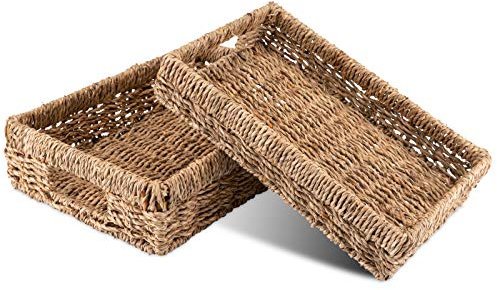 Decorasian Korb Aufbewahrung geflochten aus Seegras - Tablett rechteckig - 2er Set