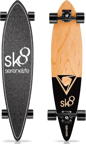 SereneLife Complete Standard Skateboard Mini Cruiser - 8 Ply Canadian & Bamboo Maple Deck Complete Flat Concave Skate Board W/ 7 Aluminum Trucks - for Kids, Teens, Adults - SereneLife SL7SBBK (Black)