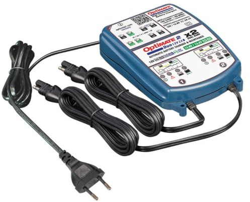 OptiMate 2 DUO x 2 BANQUE – Chargeur et Mainteneur Automatique 12V/12.8V pour 2 batteries (2A par banque) – Pour Batteries au Plomb et Lithium LiFePO4 – Sûr. Intelligent et Résistant aux Intempéries