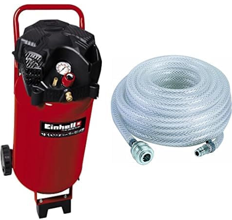 Einhell Compresseur TH-AC 240/50/10 OF (Puissance moteur 1500 W, 50 L) & Accessoire Tuyau HP 15 m pour compresseur, Pression maximale 15 bar, Raccord 1/4