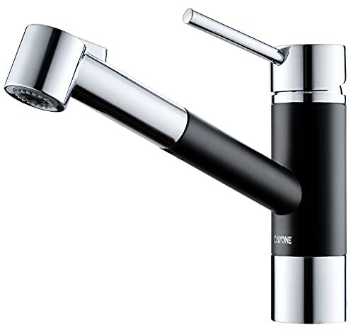 DAYONE Küchenarmatur 120°Drehbar Wasserhahn Barhähne Ausziehbar Edelstahl Gebürstet Hochdruck Einhand-Spültischarmatur 2 Strahlarten Mischbatterie (‎‎chrom und Mattschwarz)