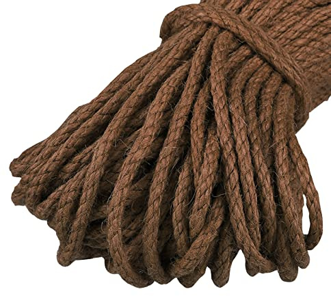 Uiopa Juteschnur Kordel 5mm, Natürliche Hanfseil Spagat Schnur Jutekordel Dicke Jute Schnur 10m Bastelschnur, Juteseil für Kratzbaum, DIY Kunsthandwerk, Garten, Geschenke Dekoration (Kaffee)