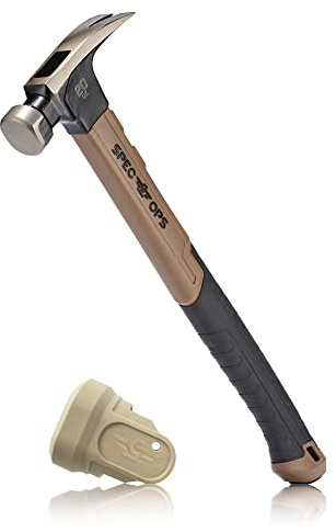 Spec Ops Tools 20 oz Fiberglass Hammer, 16 Inch, Soft Mallet Cap, Shock-Absorbing Grip, 3% Donated to Veterans